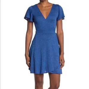 The Vanity Room Blue Short Sleeve Faux Wrap Dress